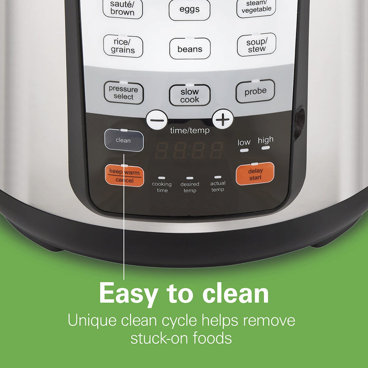 6-in-1 Electric Pressure Cooker with Temperature Probe, Slow Cooks, Sautés, Browns, Steams, Rice Function, Egg and More, 6 Quart Capacity, Stainless Steel (34506)