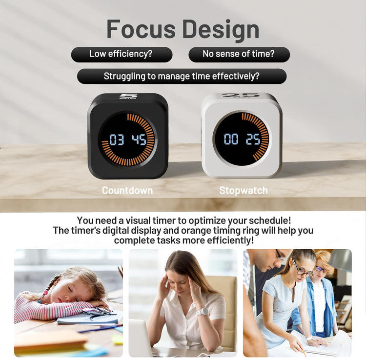 Rotating Pomodoro Timer Cube – 5/10/25/50 Minutes Preset Silent/Vibration/Custom Modes Flip Timer | ADHD Focus Helper for Study, Work & Kitchen (Black)