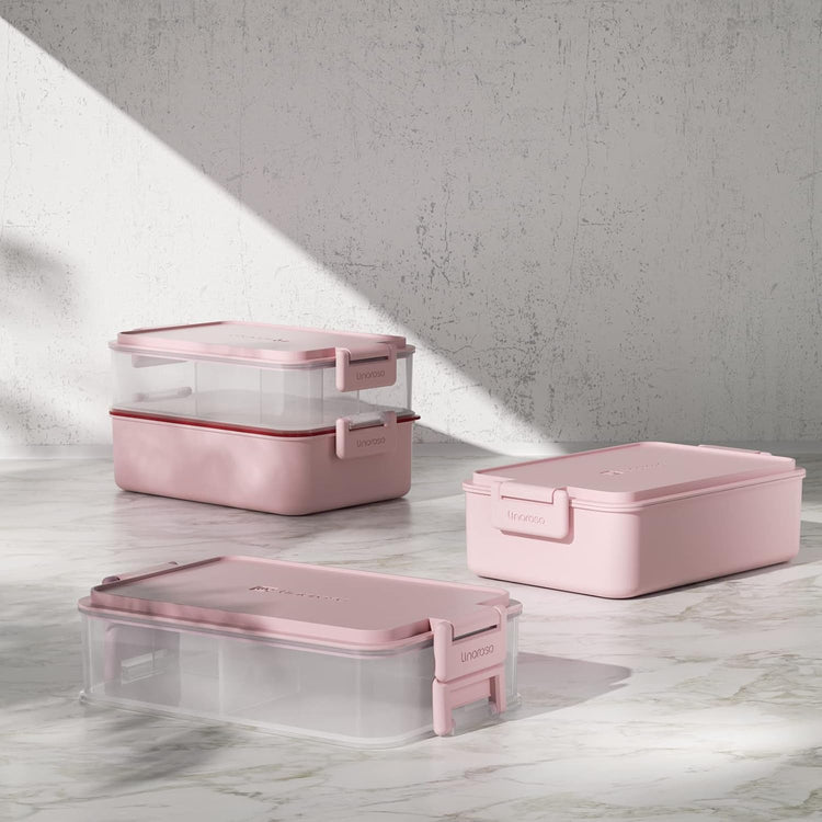 linoroso Stackable Bento Box Adult Lunch Box | Meet All You On-the-Go Needs for Food, Salad and Snack Box, Premium Bento Lunch Box for Adults Include Utensil Set, Dressing Containers - Frozen Berry