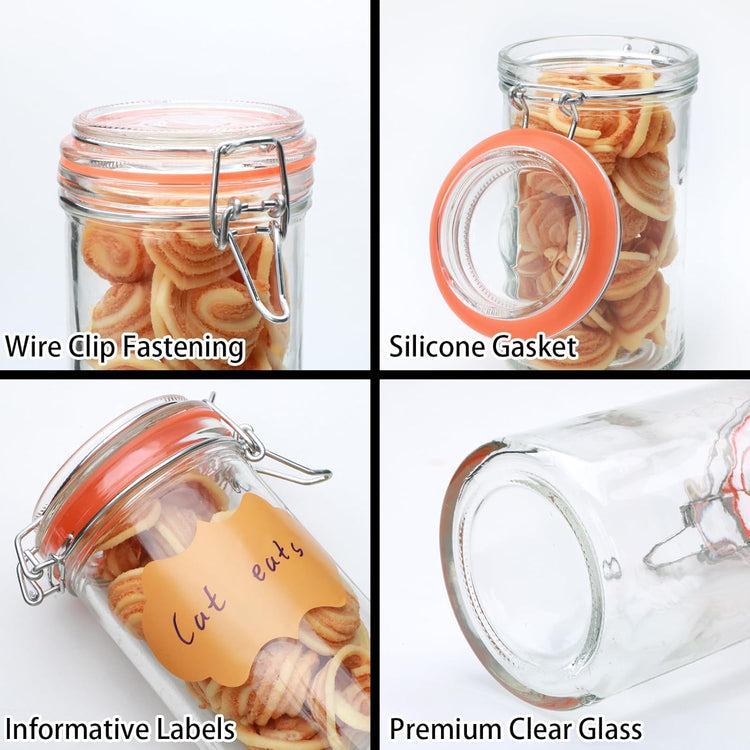 16 oz Glass Jars with Airtight Lid, Set of 6 Mason Jars 16 oz, Glass Storage Jars, Airtight Glass Jars, Canning Jar，Glass Canister with Seal for Pickle, Vanilla, Cookie, Jelly