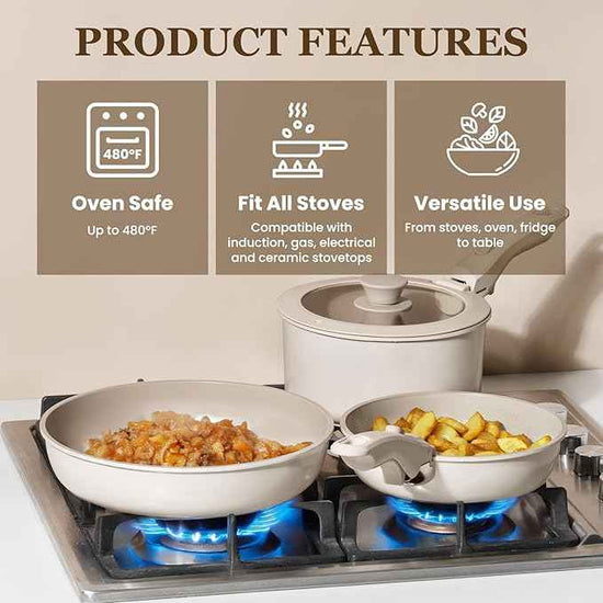 KIKCOIN Nonstick Pots and Pans Set, 20 Pack Ceramic Cookware Set with Detachable Handle, Induction RV Kitchen Cooking Set with Removable Handle, Frying Pans - Dishwasher/Oven Safe, PFOA Free