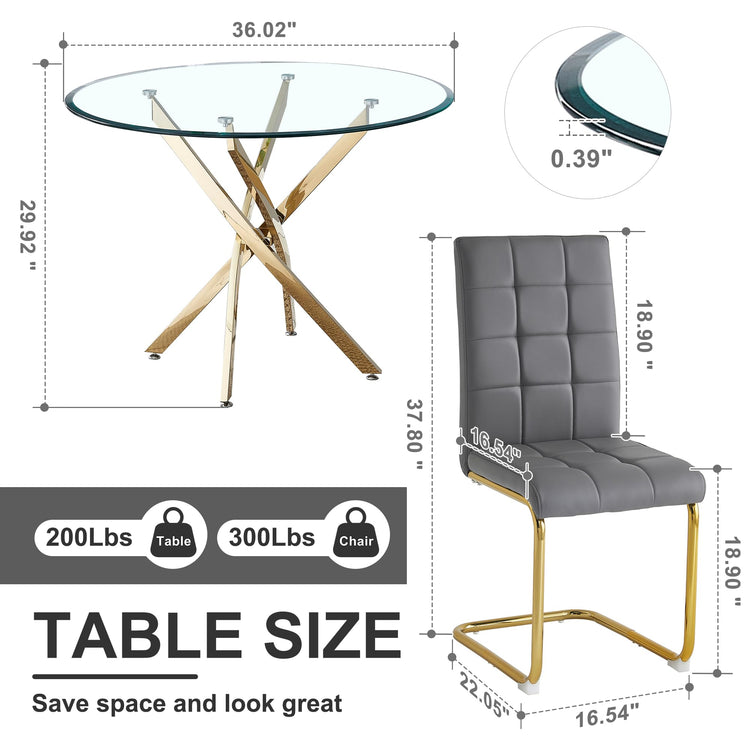 5 Piece Round Glass Dining Table Set