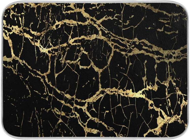 Super Absorbent Dish Drying Mat, Microfiber Fast-Drying Dish Mat, 24" x 18", Kitchen Dish Drying Pad, Black Gold Marble