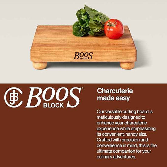 John Boos B Series Square Wooden Maple Cutting Board 12”x12” – 1.5” Thick, 6-lb Non-Reversible Butcher Block with Wood Bun Feet & Edge-Grain