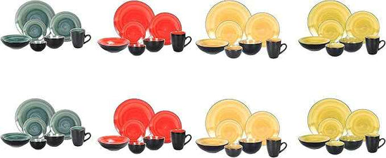 Stoneware Sonoma Dinnerware Set, Black + Speckled Spin Wash (56pc Set, Mix Blue, Green, Red, Yellow)