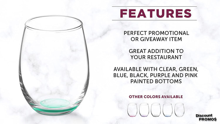 DISCOUNT PROMOS Stemless Wine Glasses by ARC 5.5 oz. Set of 12, Bulk Pack - Perfect for Hotel, Bar, Restaurant or Lounge - Green