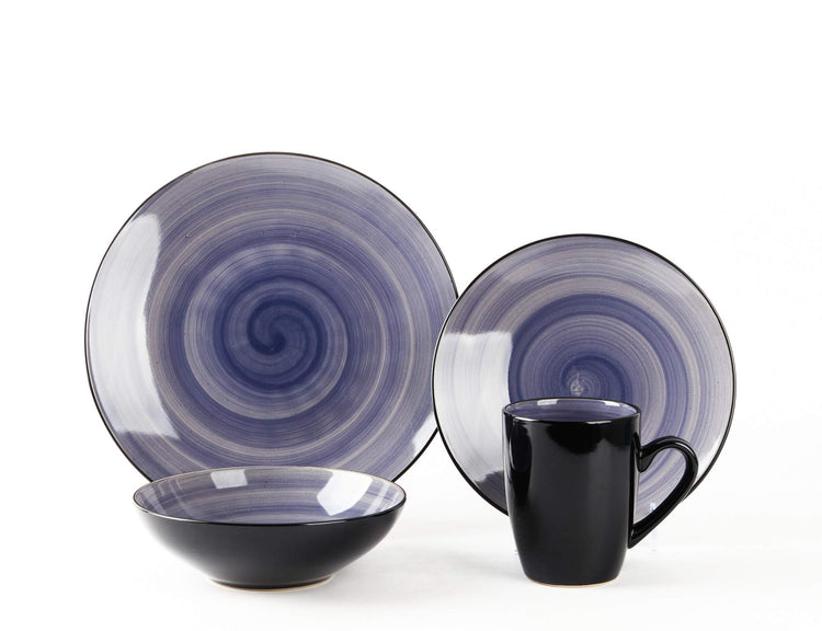 HomeVss, 16-Piece Dinnerware Set - Serves 4, Black and Speckled Purple Plates & Bowls Set | Microwave & Dishwasher Safe Mix Cobalt, Mocha, Rose, Spice