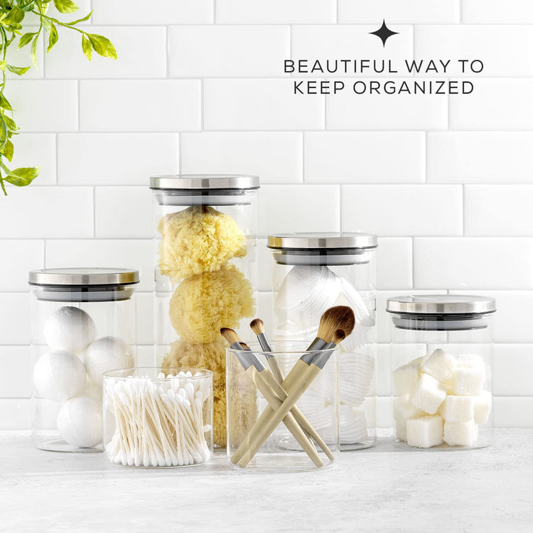 Kitchen Canister Set. 6 Glass Jars with Lids (6 Count)