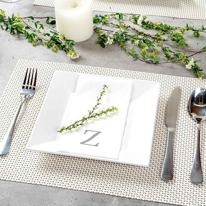 Luxenap 15.8 X 7.9 Inch Linen-Feel Guest Towels, 2000 Lettered Hand Towels - Silver Letter 'Z', Sans Serif Font, White Paper Dinner Napkins, airlaid, For Restrooms And Tables - Restaurantware