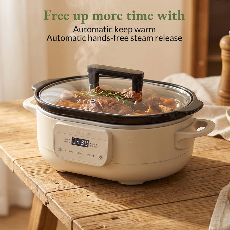 MAGNIFIQUE 6 Quart Programmable Slow Cooker Removable Healthy Nonstick Pot