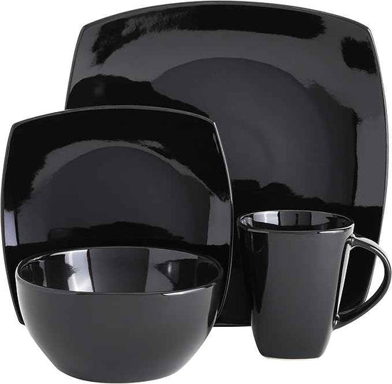 Gibson Elite Soho Lounge Square Reactive Glaze Stoneware Dinnerware Set, Service for 4 (16pc), Black