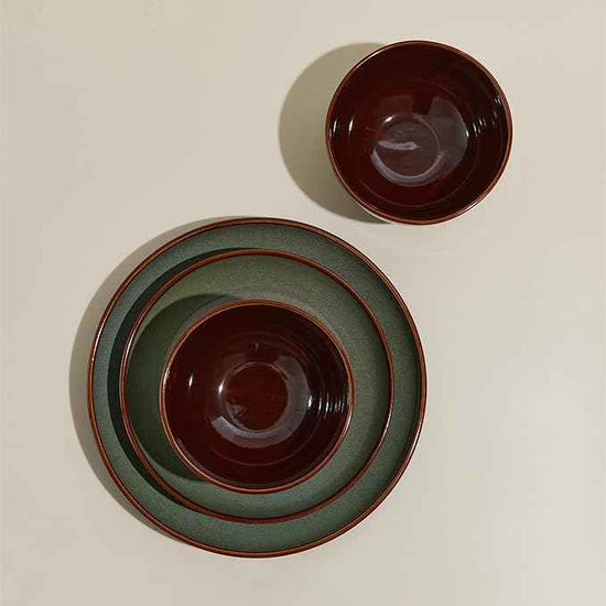 32 Piece Double Bowl Dinnerware Sets with Pasta Bowls, Highly Chip and Crack Resistant Plates and Bowls Sets, Natural Earthyware Ceramic Dishware Sets, Service for 8 Sage Green