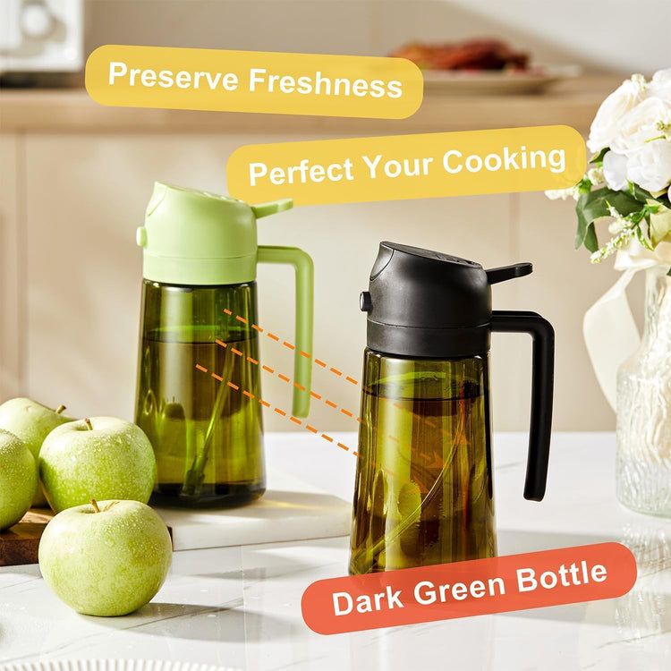 CXINYI - 16oz/470ml Olive Oil Dispenser for Kitchen with Stickers - 2 in 1 Olive Oil Sprayer for Cooking, Air Fryer, and Salad, Blue (Light-Proof Kitchen Gadget)