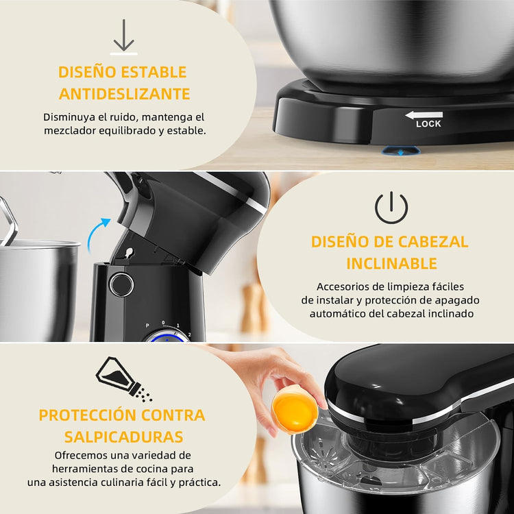 Electric Stand Mixer,10 Speeds Tilt-Head Food Mixer, 3-IN-1 Kitchen Mixer for Daily Cooks with Dishwasher-Safe 6QT Bowl,Dough Hook, Beater, Whisk (Onyx Black)