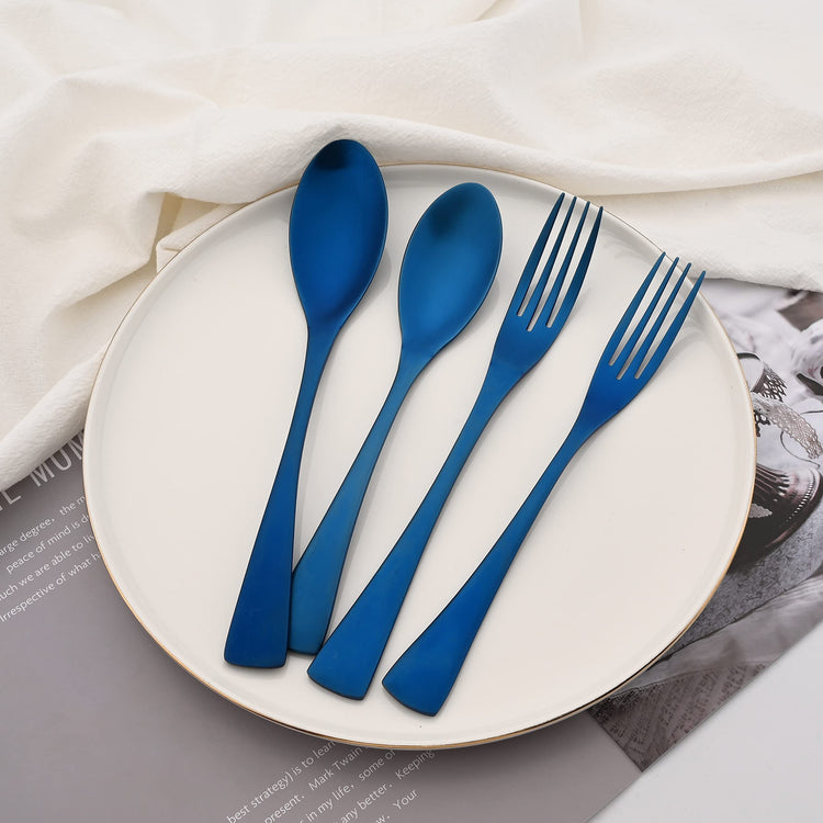 Luxury 18 10 Stainless Steel Matte Blue Flatware Set