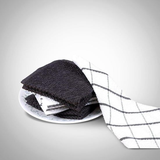 AMOUR INFINI Cotton Kitchen Dish Cloths Set of 8 – Highly Absorbent, Super Soft Premium Terry Cleaning Cloth (12"x12" Inch) Premium Dishcloths for Washing Dishes (Dark Grey) - Nestoria