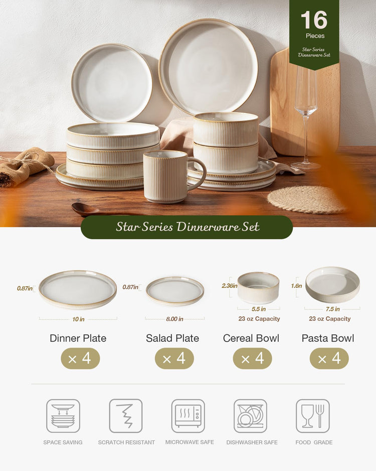 Star Stoneware Dinnerware Sets with Pasta Bowls (16 Count)
