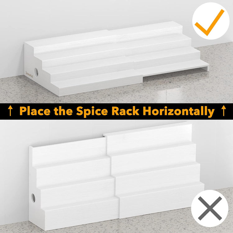 SpaceAid Bamboo Spice Rack Organizer for Cabinet, Kitchen Pantry Spices Storage Rack for Cabinets Organization, Home Seasoning Tiered Can Goods Racks Wood Shelf Organizers (4 Tier, White)