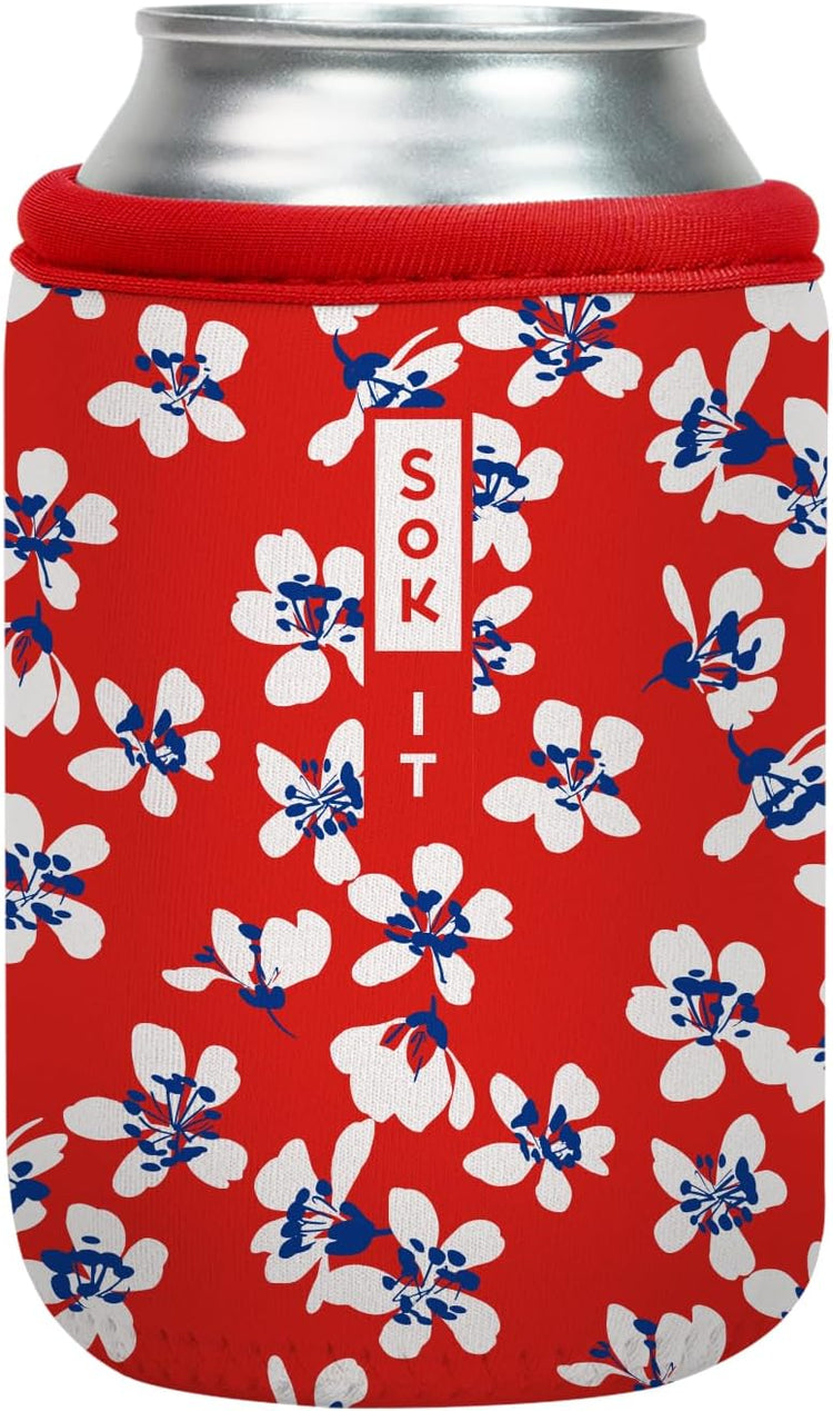 Sok It CanSok Sleeve for Beer & Soda Insulated Neoprene Cover (Red White and Bloom, 12oz Can Sleeve)