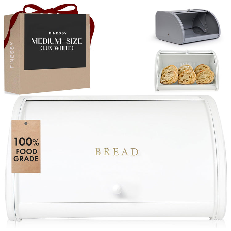 White Bread Box for Kitchen Countertop Airtight