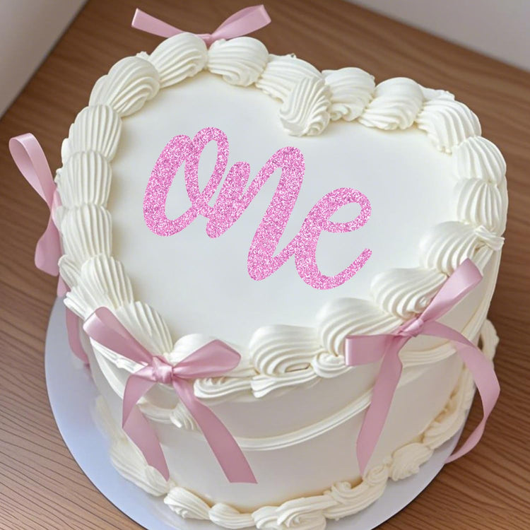 1st Birthday Cake Topper with 8 Pink Bows (17 Count)