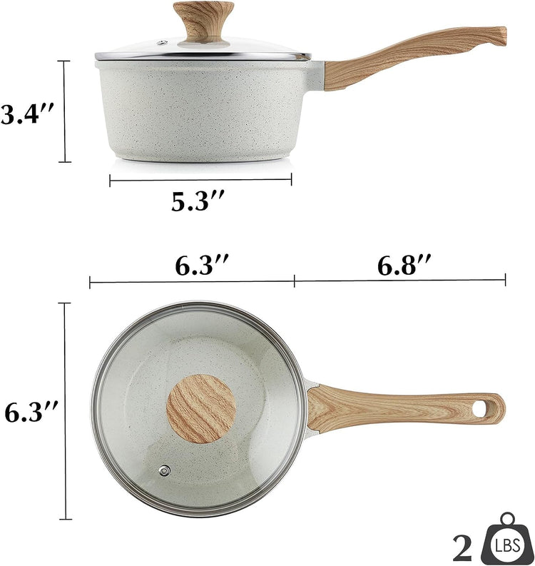 White Ceramic Nonstick Saucepan with Lid Set (2 Count)