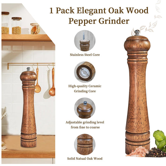 1 Pack 10 Inch tall Wooden Pepper Mill or Salt Mill