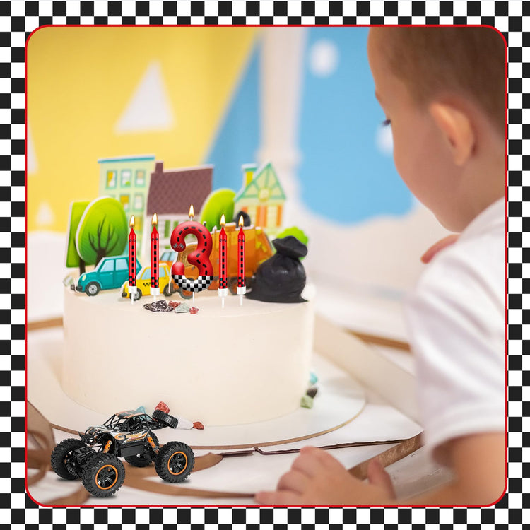 13PCS Racing Car Theme Birthday Candle Set with Checkered Flag Design (13 Count)