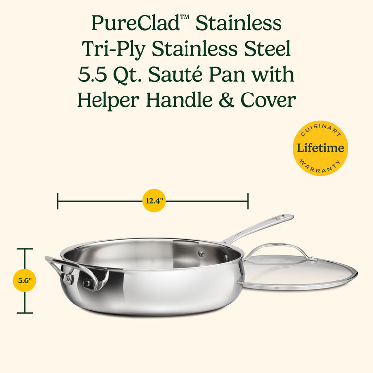 PureClad™ Triple Ply Stainless Steel 5.5 Qt. Saute Pan w