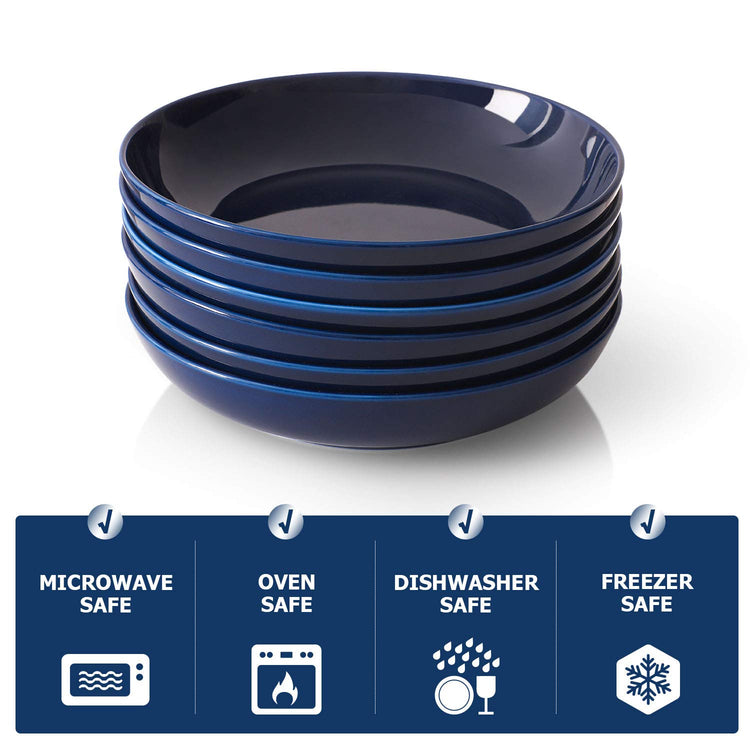 Pasta Bowls 30oz Soup Bowls Salad Bowls Large Serving Bowl Porcelain Pasta Plates Wide and Shallow Bowls Set of 6 Microwave Dishwasher Safe (6 Count)