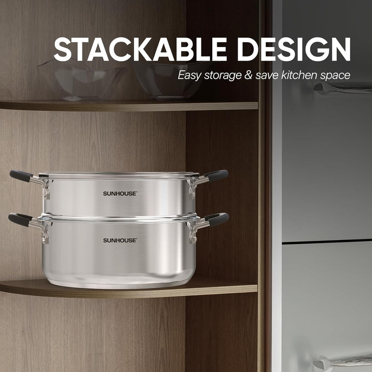 5 QT Stainless Steel Steamer Pot for Cooking with Glass Lid