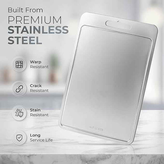 Stainless Steel Cutting Boards For Kitchen - Stainless Steel Cutting Board with Juice Grooves, Double Sided, 3 Pack Sizes, Durable and Clean Chopping Boards for Home or Professional Use