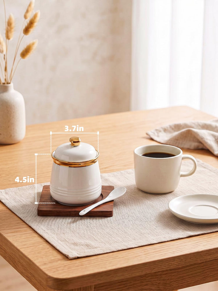 12oz Ceramic Sugar Bowl with Lid and Spoon