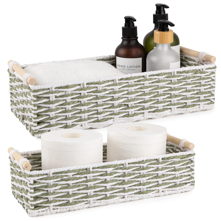 Toilet Paper Baskets Handmade Paper Rope Decorative Wicker Storage Tank Shelf Cabinet Organizer for Bathroom Home (2 Count)
