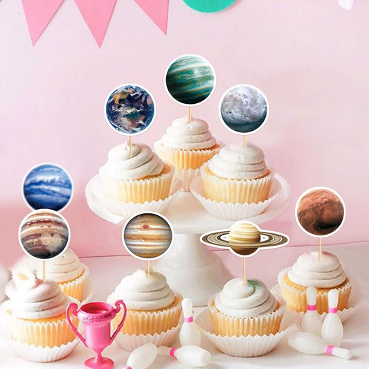 40Pcs Space Cupcake Toppers Astronaut Cupcake Picks Solar System Galaxy Universe Planet Food Picks for Outer Space Baby Shower Boys Girls Birthday Party Cake Cupcake Decorations (40 Count)
