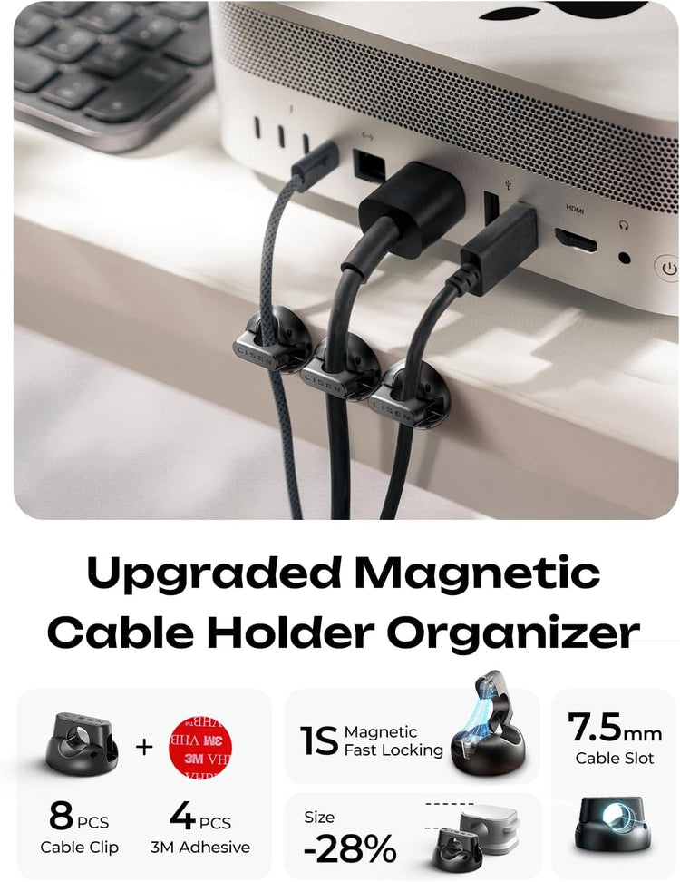 8 Pack Charging Cord Organizer [1S Snap-on] LISEN Magnetic Charging Cord Holder, Easy Open Cable Holder with Strong Adhesive, Cable Management Clips Neatly for Nightstand, Desk, Home, Office, Car
