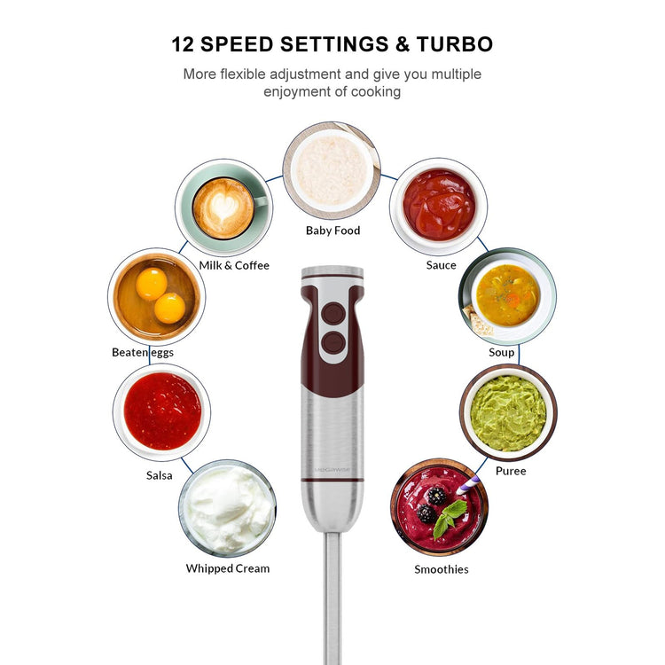 5-in-1 Immersion Hand Blender Set with Variable Speed, 400W, Stainless Steel - Includes Chopper, Whisk, Milk Frother, and Beaker - Ideal for Soups, Smoothies, Baby Food & More (RED)