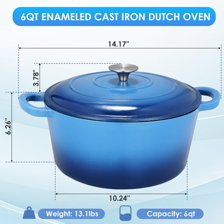 6 Qt Enameled Cast Iron Dutch Oven Pot with Lid