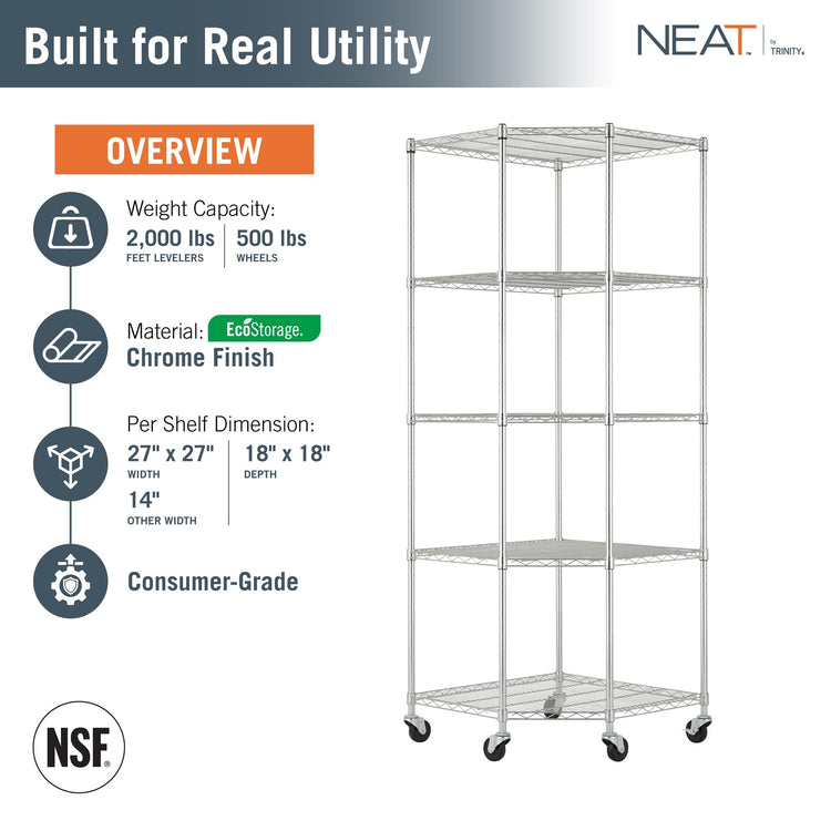5 Tier Adjustable Wire Shelving with Wheels