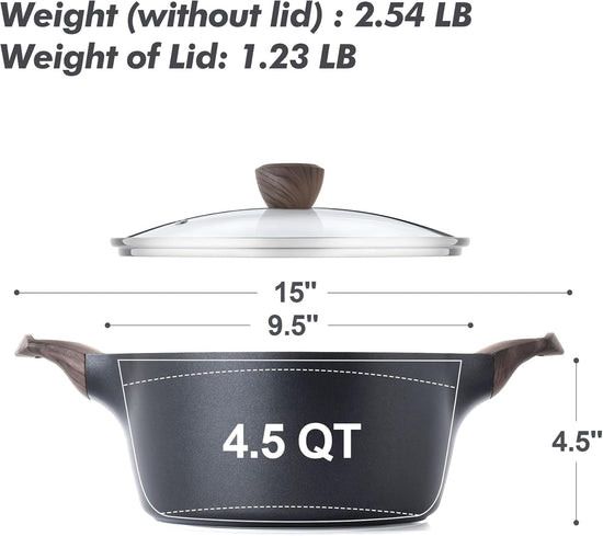 SENSARTE Nonstick Stock Pot with Lid, 2.6/4.5/6.6 QT Soup Pot Casserole Pot, Healthy Pasta Pot, Large Deep Cooking Pot, Big Sauce Pot Stew Pot, Induction Compatible, PFOA PFOS APEO Free, Black - Nestoria