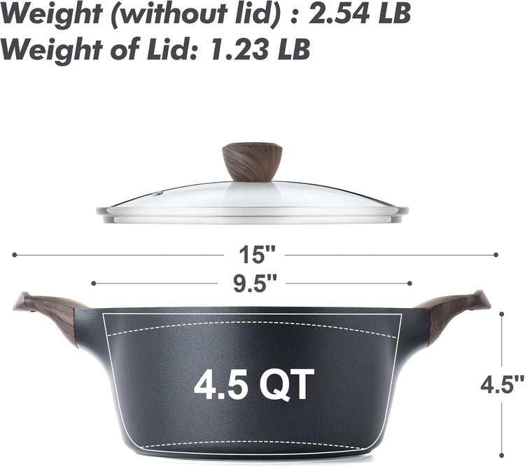 SENSARTE Nonstick Stock Pot with Lid, 2.6/4.5/6.6 QT Soup Pot Casserole Pot, Healthy Pasta Pot, Large Deep Cooking Pot, Big Sauce Pot Stew Pot, Induction Compatible, PFOA PFOS APEO Free, Black - Nestoria