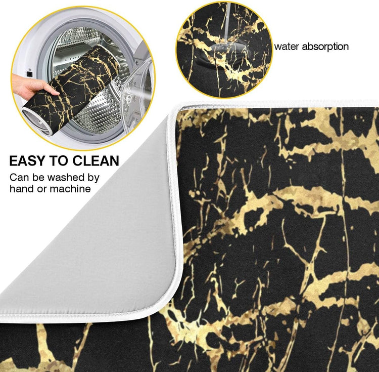 Super Absorbent Dish Drying Mat, Microfiber Fast-Drying Dish Mat, 24" x 18", Kitchen Dish Drying Pad, Black Gold Marble