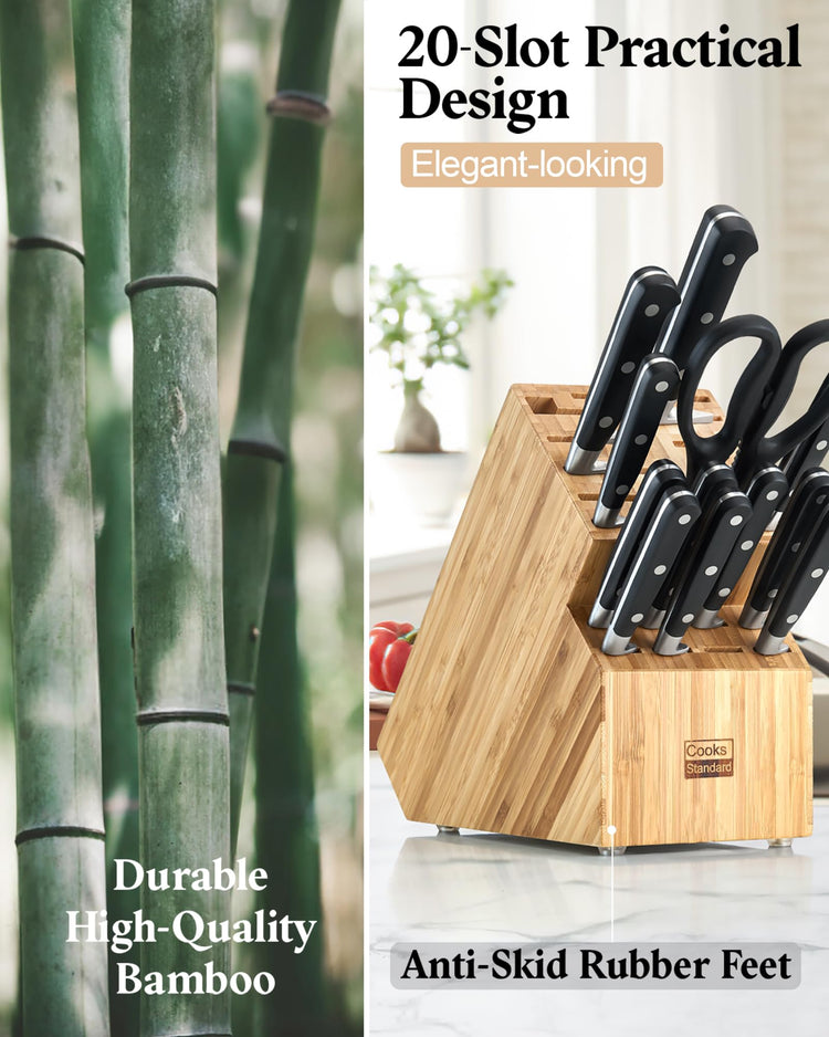 Classic Bamboo Cutlery Block Holder without Knives (20 Count)