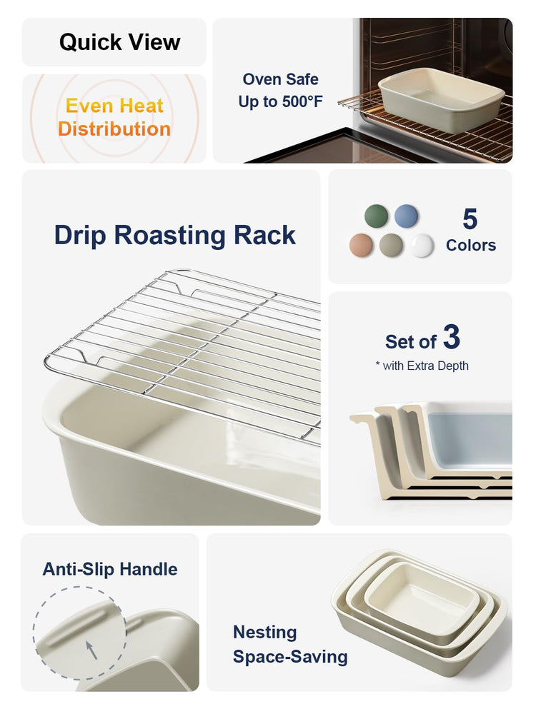 Ceramic Casserole Dishes for Oven with 304 Racks (3 Count)