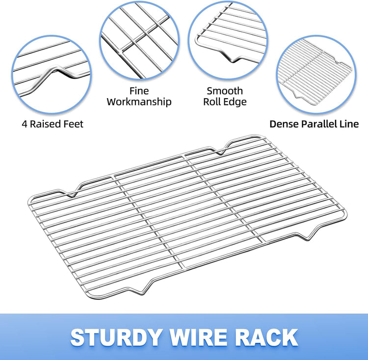 Baking Sheet with Wire Rack Set, Stainless Steel Cookie Sheet Baking Pan Toaster Oven Tray with Cooling Rack, 12.4 x 10 x 1 Inch Quarter Sheet Pan - Non Toxic & Dishwasher Safe