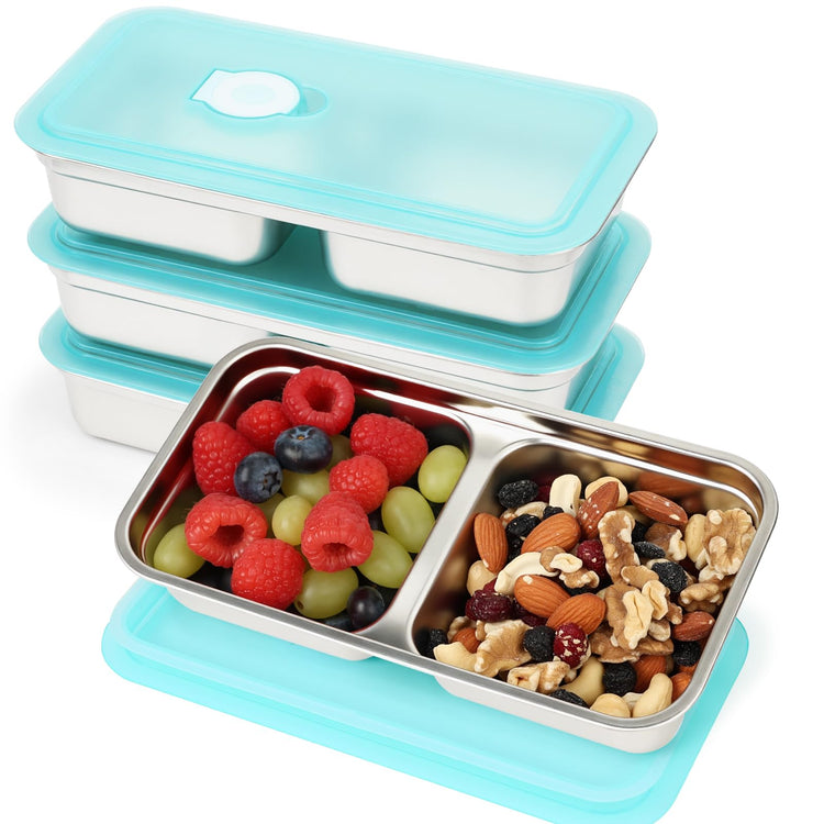 4 Pack Stainless Steel Snack Containers with Lids (4 Count)
