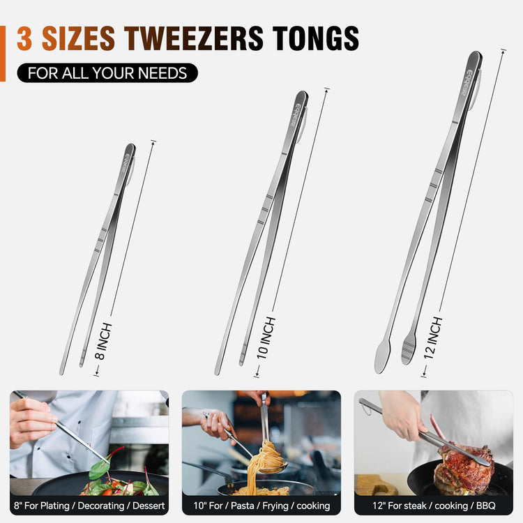 kitchen tweezers for cooking tweezers stainless steel tongs 12"10"8"