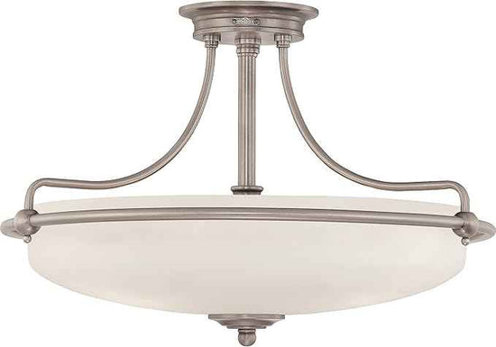 Quoizel Griffin Semi-Flush Mount Ceiling Light, 21 Inch 4-Light Antique Nickel Opal-Etched Frosted Glass Shade, Hanging Light Fixture for Hallway, Kitchen, Bedroom, Dining, Farmhouse or Office