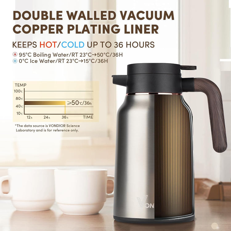 Vondior Coffee Carafe 35oz/1.0L - 24Hours Coffee Thermos- Insulated 304 Stainless Steel Hot Beverage Dispenser - Thermal Coffee Carafes For Keeping Hot/Cold Coffee, Drink Dispenser for Parties