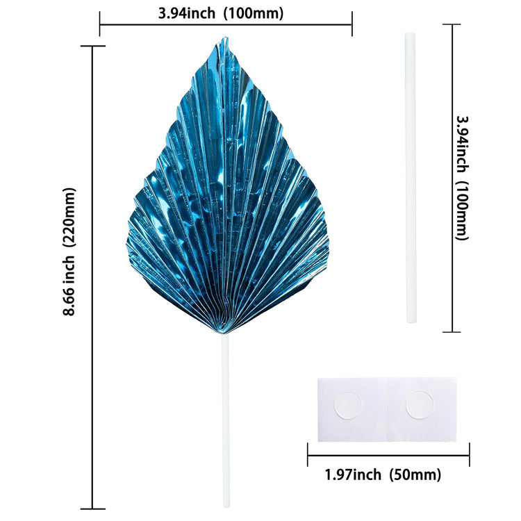 6Pcs Paper Palm Fan Cake Toppers Palm Spear Leaves Fan Cupcake Toppers Cake Insert Decorations Craft DIY Cake Bakeware Decoration for Birthday Party Wedding Party Decor Supplies Light Blue (6 Count)